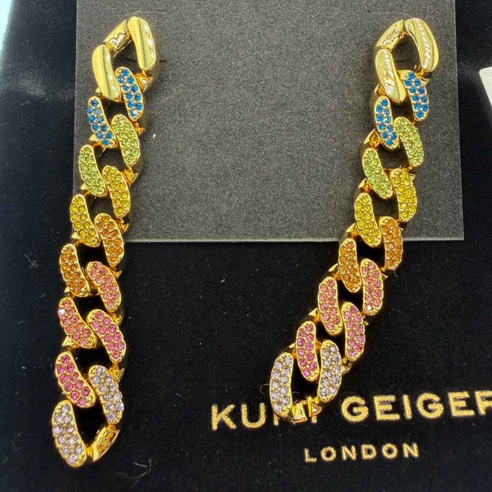 🌈 Kurt Geiger Rainbow Pave link earrings NWT w/ KG dust bag - Picture 8 of 13